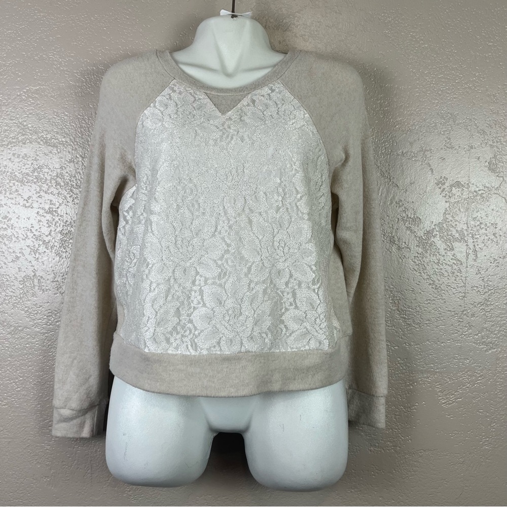 5/$30 Ash‎ & violet women Long sleeve lace floral beige crop top size XS